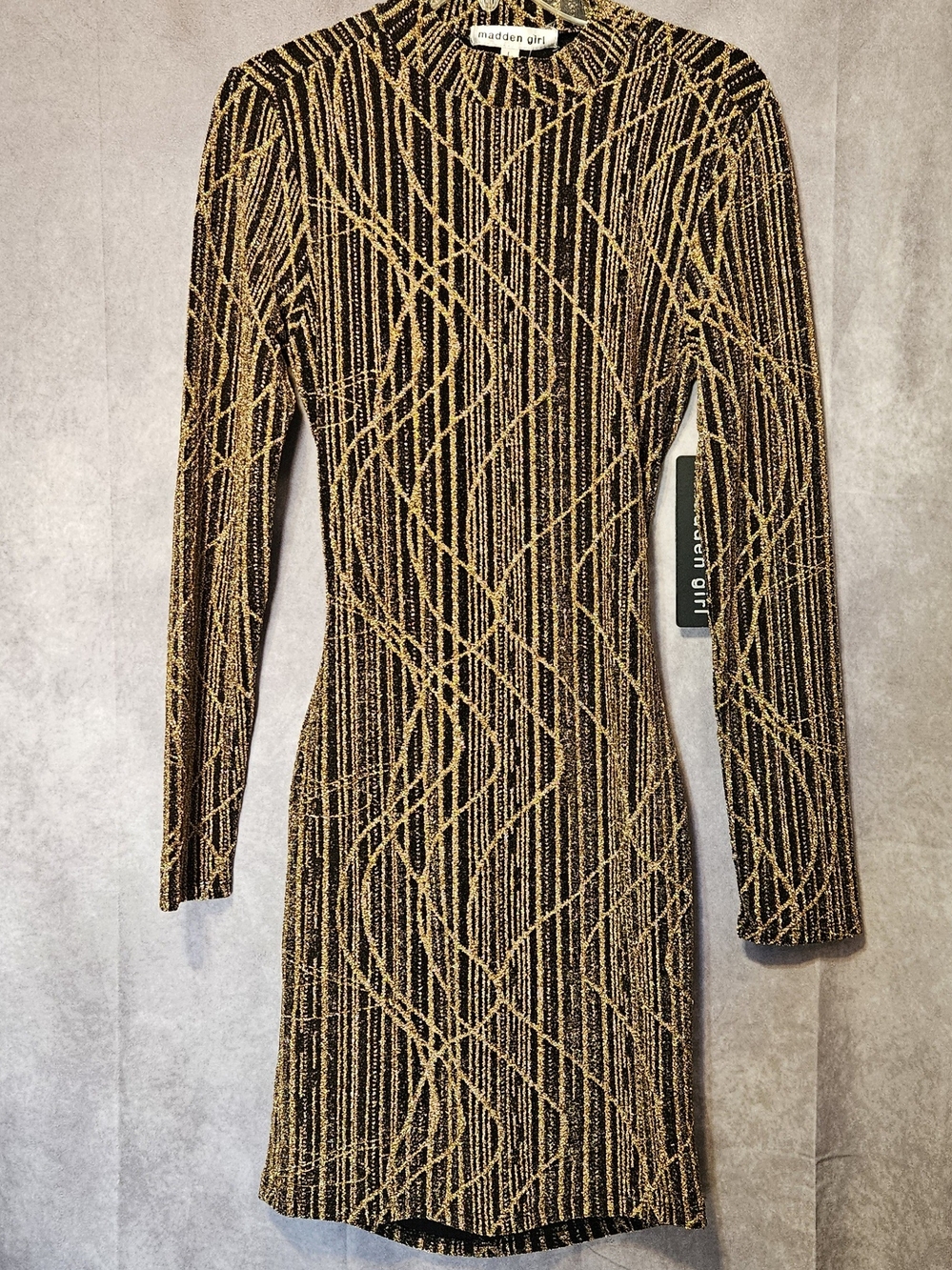 Madden Girl Black & Gold Long Sleeve Bodycon Dress